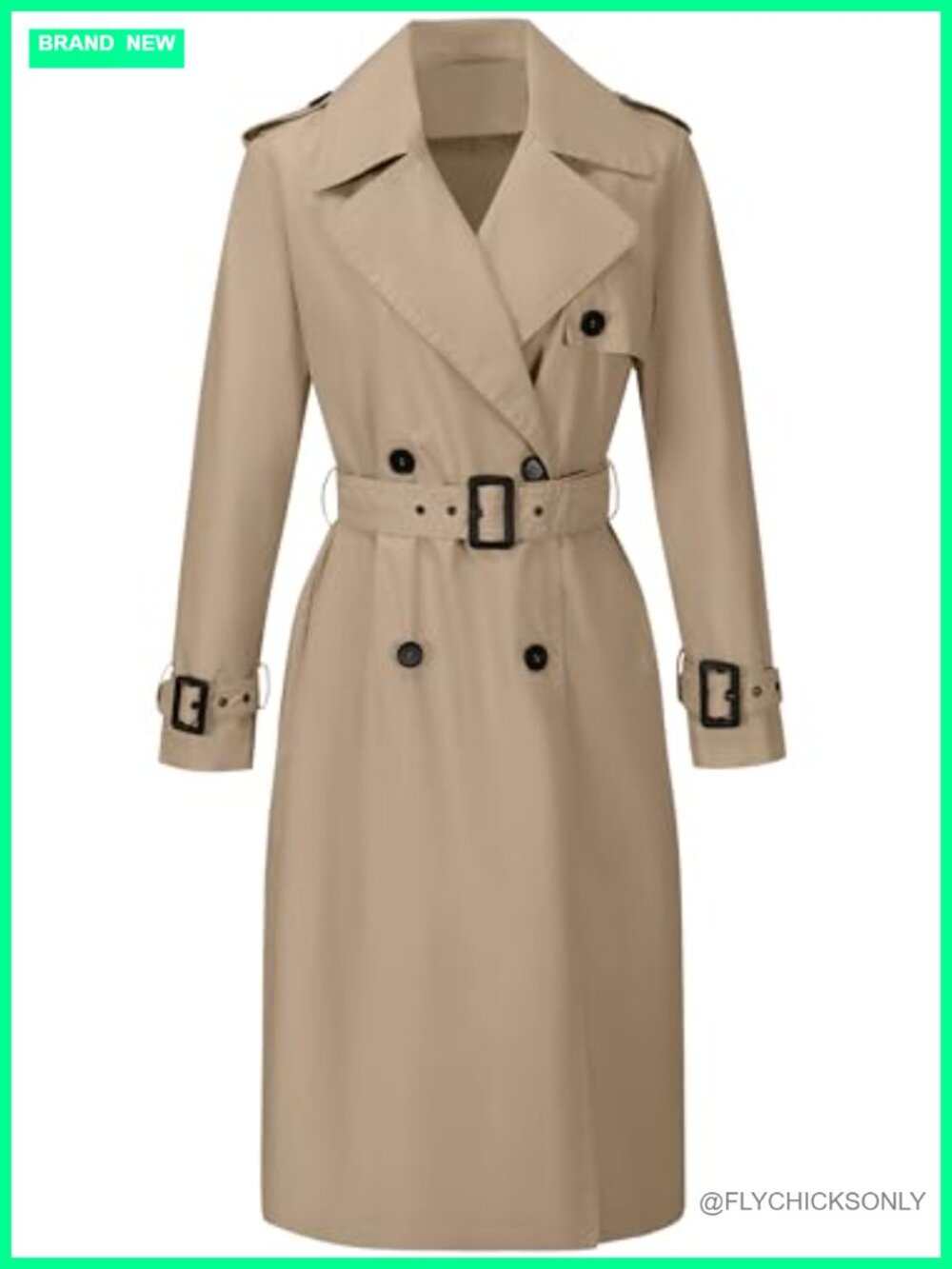 Women's Double-Breasted Long Trench Coat Water Resistant Belted Overcoat